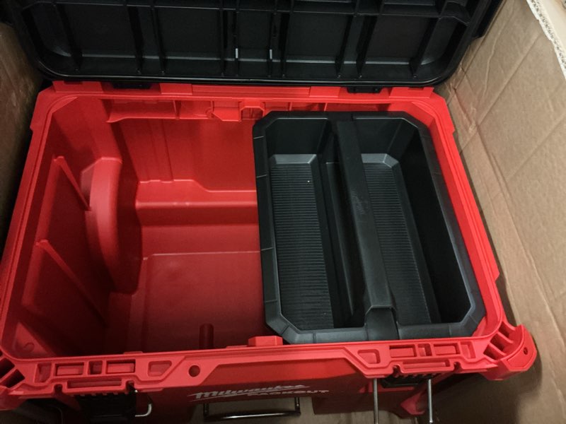 Condition photo showing As Is for (it smells bad )packout 22 in. rolling modular tool box low profile handle