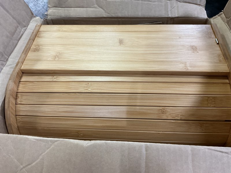 Condition photo showing Good Condition for bread box for kitchen countertop, double layer bamboo bread storage container for homemade bread, roll top bread box with 3 adjustable height for kitchen counter, natural breadbox organizer natural large