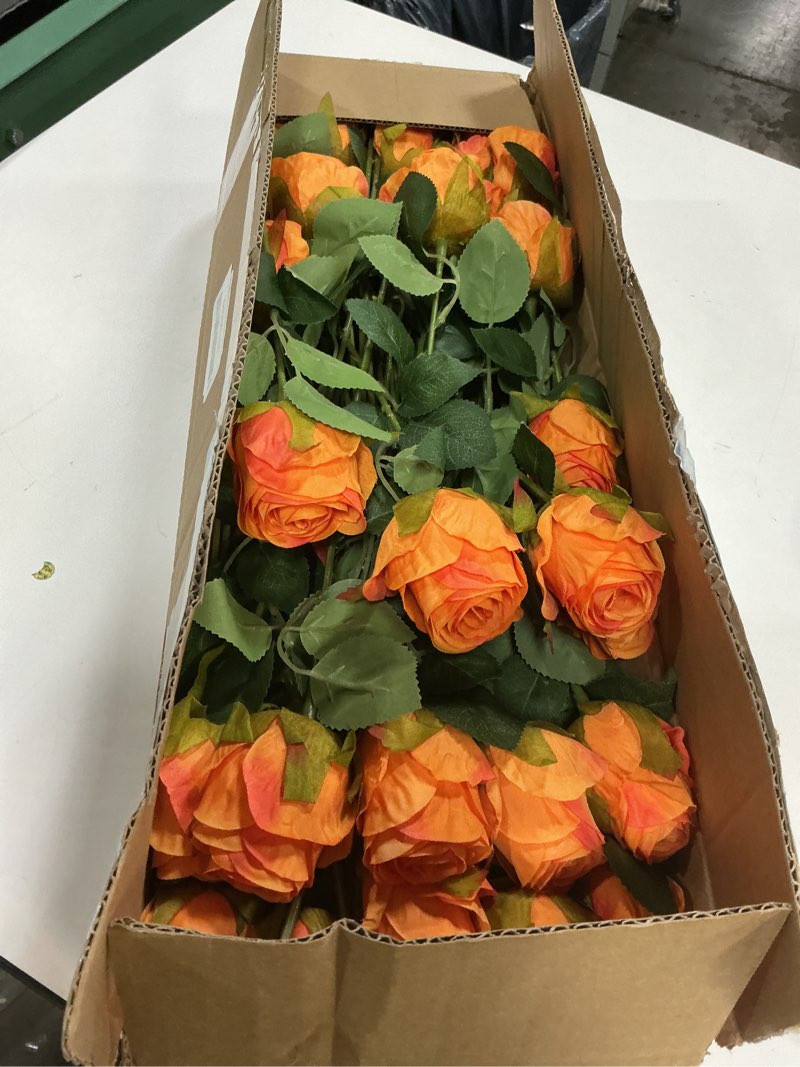 Condition photo showing Good Condition for artificial roses 10 pcs - lifelike single stem fake roses with natural petal texture,fade-resistant silk flowers for wedding decor,home vase arrangements,party centerpieces(10, orange) orange 10