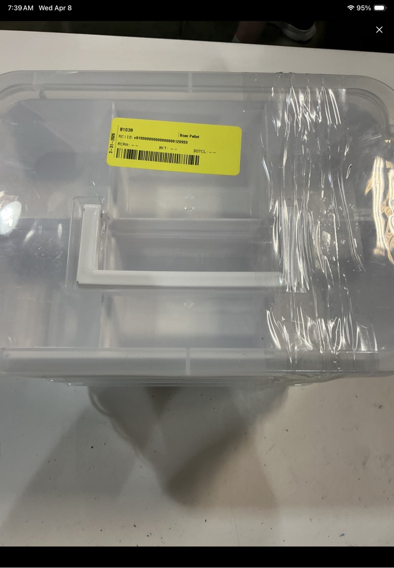 Condition photo showing Good Condition for clear 4-tier stackable craft storage box with handle