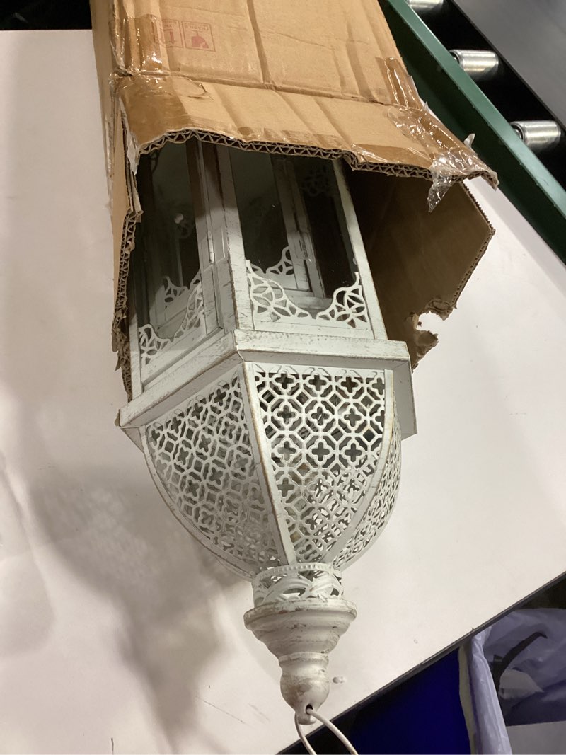 Condition photo showing Good Condition for JHY DESIGN Set of 2 Decorative Candle Lanterns 22"&17" H Outdoor Vintage Metal Candle Holder for Garden Living Room Indoor Parties Weddings Patio Home Decor(White with Gold Brush)