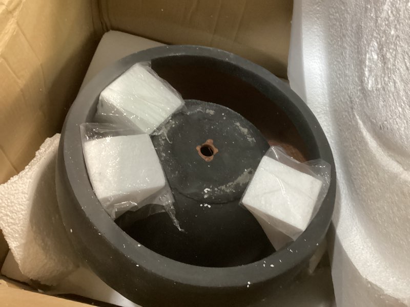 Condition photo showing As Is for kante 19.9",15.7",11.8" dia round concrete planter set of 3, outdoor/indoor large bowl plant pots with drainage hole and rubber plug for garden patio balcony home, black black 19.9"d + 15.7"d + 11.8"d