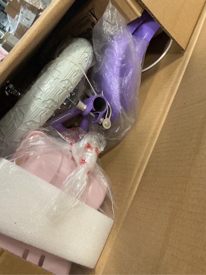 Condition photo showing Good Condition for joystar unicorn 14 inch kids bike for 3-5 year old girls with doll seat, princess design, training wheels, basket, streamer, purple purple 14 inch with training wheels