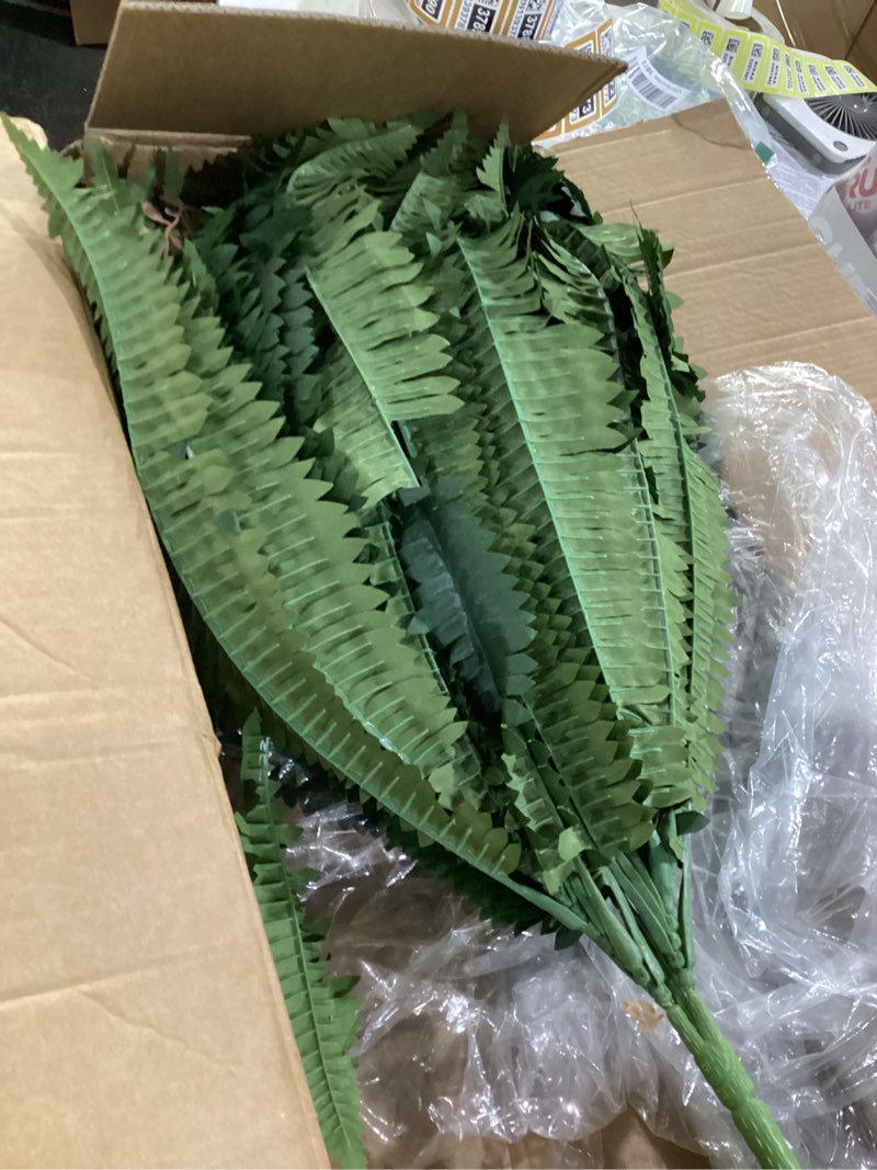 Condition photo showing As Is for 2pcs 48"/128leaves artificial boston fern bush, large artificial ferns for outdoors look real fake ferns, uv resistant faux outdoor plants, faux fern vines for home and office decor leaves 2