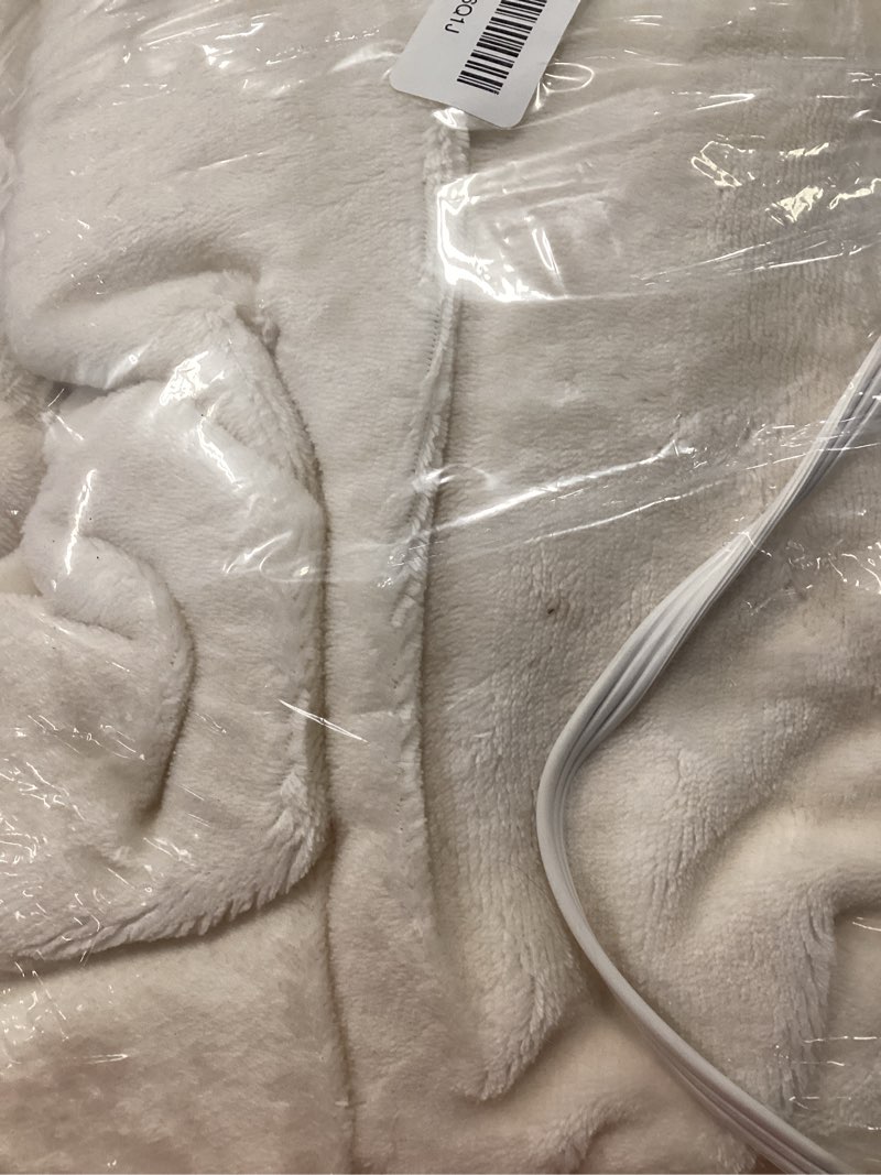 Condition photo showing As Is for heated blanket 72'' x 84'' full size, fast heating soft flannel blanket for bed full-body coverage 4 heating levels & 10 hours timer settings, machine washable, white