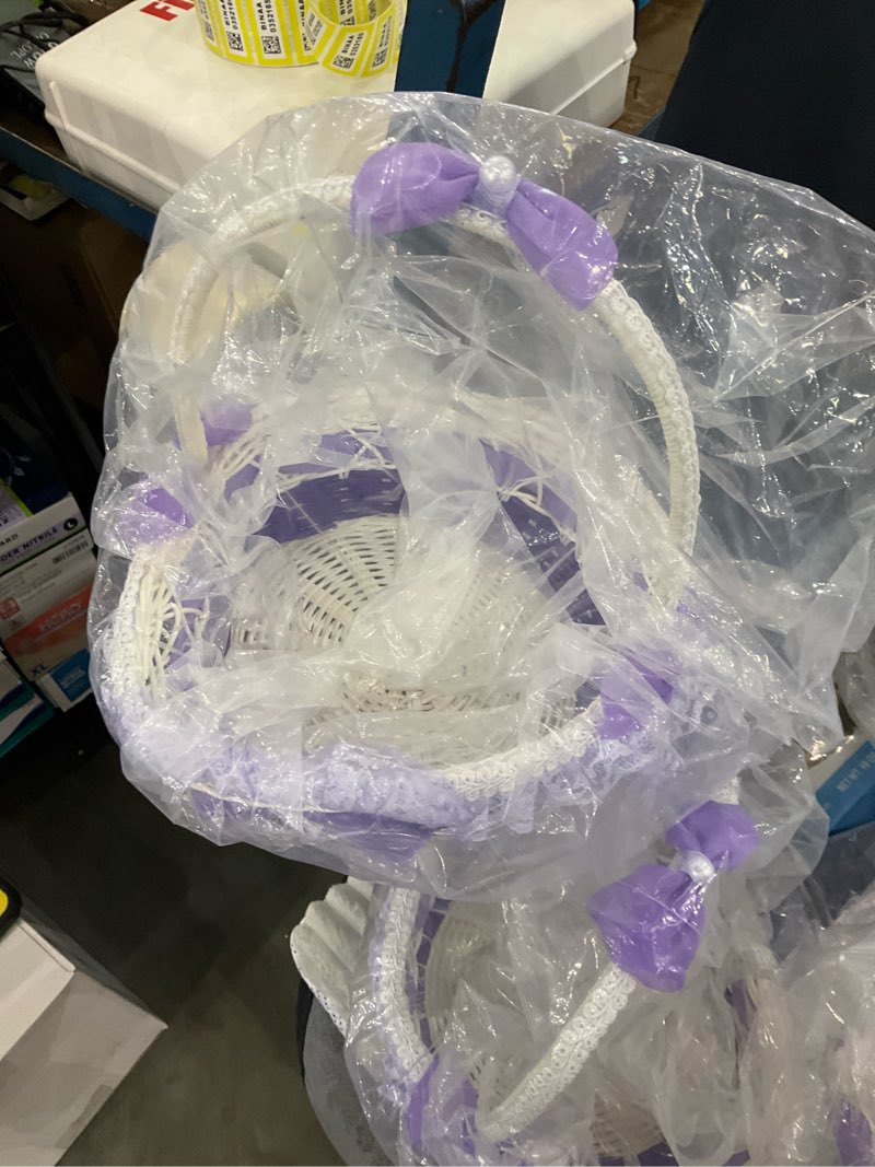 Condition photo showing New/Like New for PRETYZOOM Flower Girl Baskets for Wedding Fairy Lace Bowknot Basket Flower Girl Proposal Easter Basket Decorative Storage Basket with Handle for Vintage Wedding Ceremony Purple