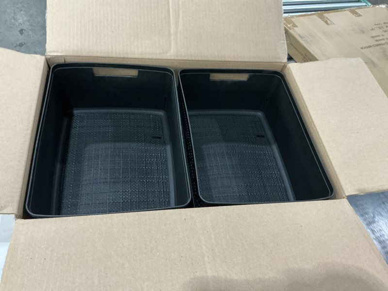 Condition photo showing Good Condition for curver set of 6 medium 12l jute decorative plastic organization and storage baskets - perfect bins for home office, closet shelves, kitchen pantry and all bedroom essentials, black black medium 12l