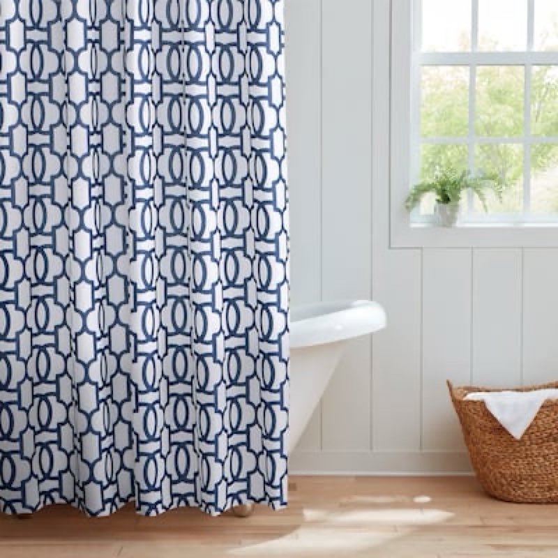 allen + roth 72.0-in W x 72-in L Blue Lattice Polyester Shower curtain