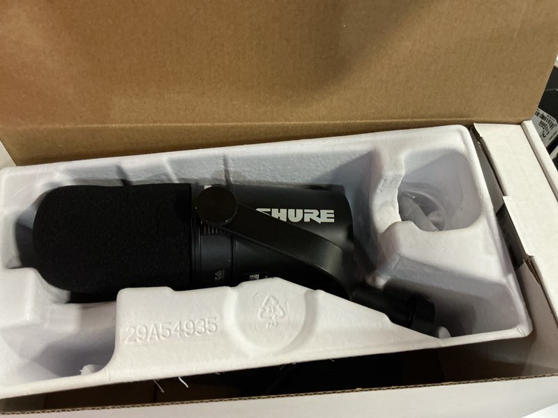 Condition photo showing Good Condition for shure mv7+ podcast dynamic microphone with stand. obs certified, enhanced audio, led touch panel, usb-c & xlr outputs, auto level mode, digital pop filter, podcasting, streaming, recording - black