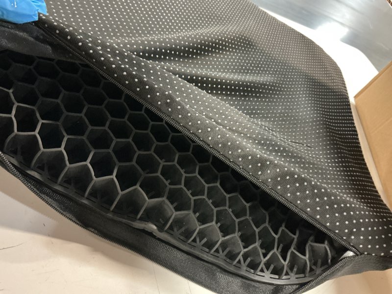 Condition photo showing Good Condition for gel seat cushion, cooling thick big breathable honeycomb design absorbs pressure points seat cushion with non-slip cover for office chair home cars wheelchair black