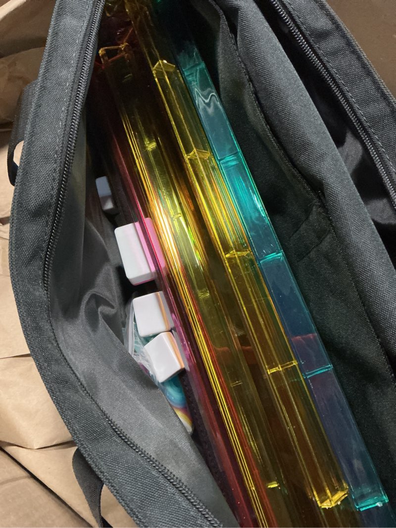 Condition photo showing Good Condition for american mahjong tile set,166 white tiles mahjong set,4 colors mahjong racks,travel mahjong set with black carrying bag black bag