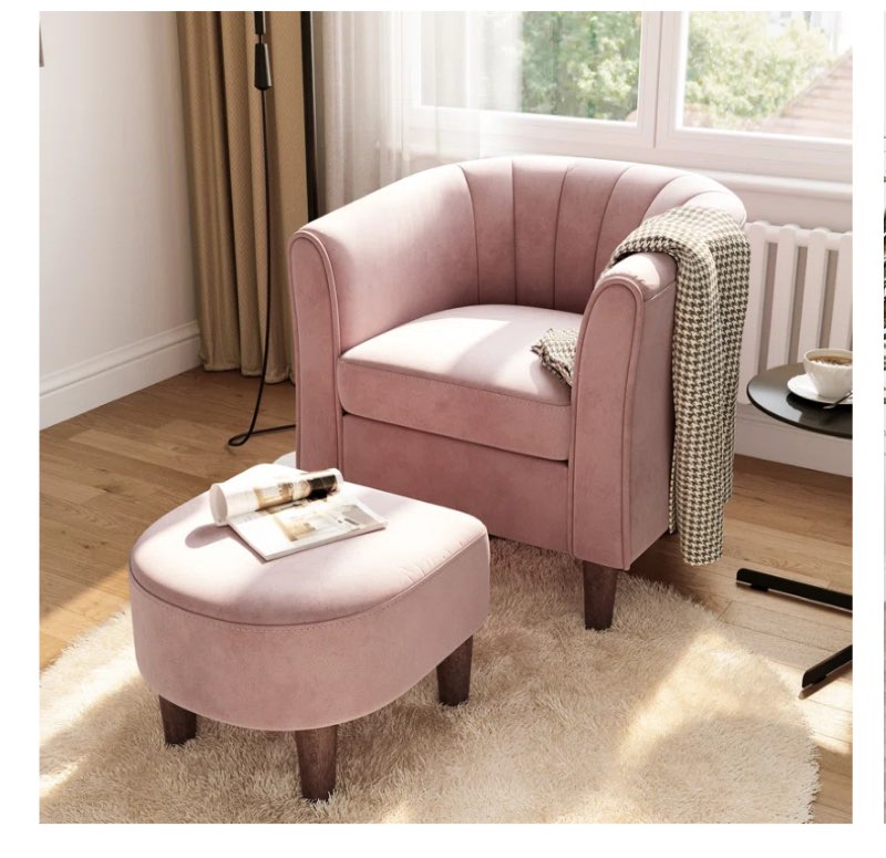 Torrence Upholstered Barrel Chair with Ottoman