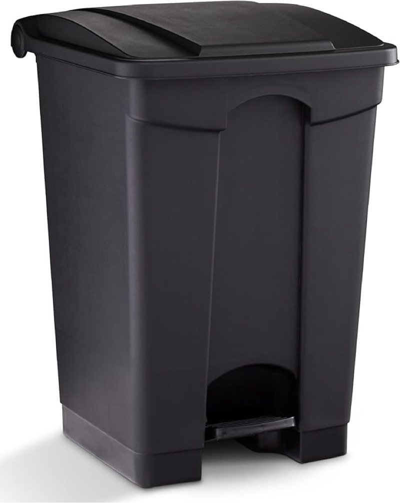 safco plastic step-on trash can for hands-free disposal, great for home and commercial use, 12 gallon, black (9925bl)