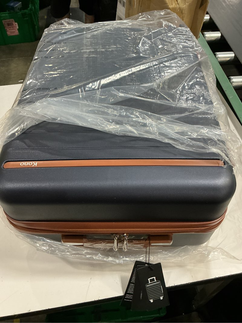 Condition photo showing Good Condition for kono 24 inch check in suitcase expandable luggage, business travel suitcase for 5-7 days, durable abs+pc hardshell with side handles & kick plates, double spinner silent wheels, navy/brown navy checked-medium 24-inch