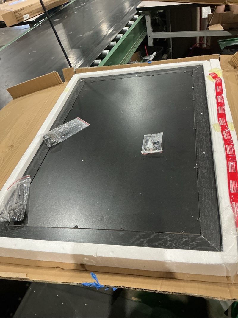 Condition photo showing Good Condition for farmhouse bathroom mirrors 26”x40” black rustic wall decor mirror for vanity barn door style wall mirror for entryway living room black 40"l x 26"w