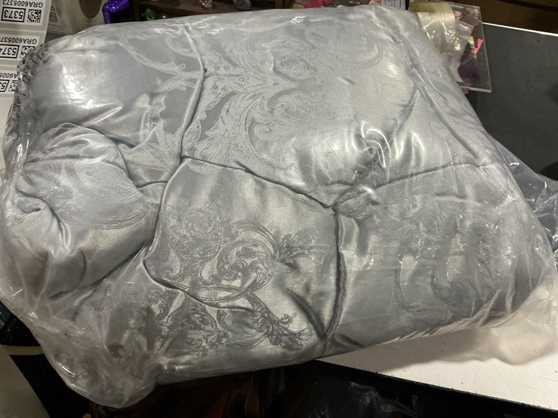 Condition photo showing Good Condition for king size comforter set, silver bedding comforter sets all season grey bed comforter king set, soft lightweight silk jacquard comforter set with 2 pillow shams(king,104x90)
