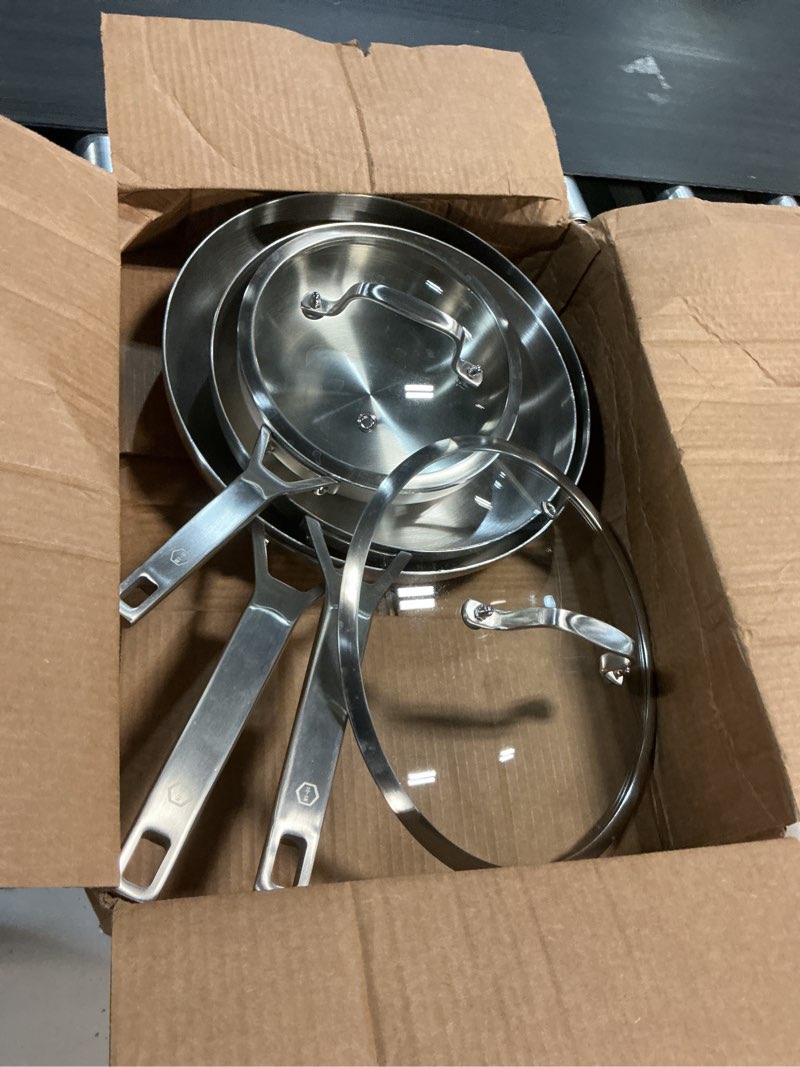Condition photo showing Good Condition for ( incomplete ) yeksum tri-ply stainless steel non-coating frying pan set,chef's pan,skillets,induction pan dishwasher and oven safe, compatible with all cooktops