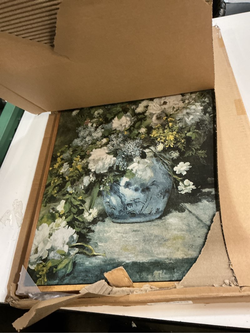 Condition photo showing Good Condition for arpeotcy framed canvas print wall decor, vintage french flower spring botanical wall art home decor, ceramic vase floral farmhouse large oil painting for living room, office decoration, 16x24 inch 24"l x 16"w bouquet de printemps