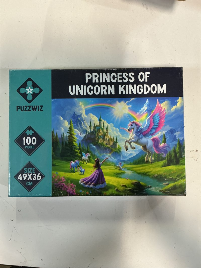 Condition photo showing New/Like New for puzzle puzzwiz princess of unicorn kingdom 100 pieces + stic