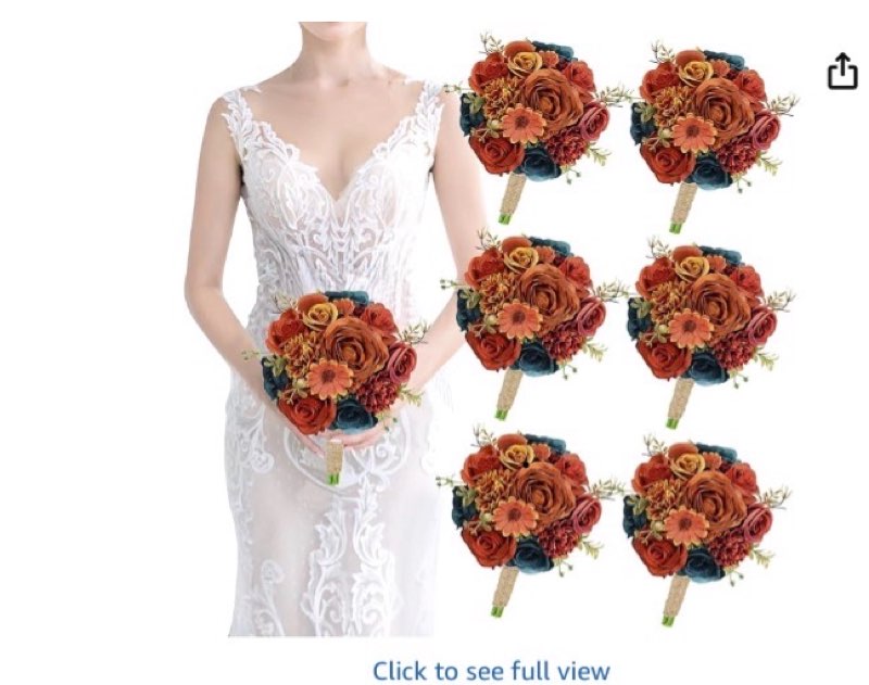 Set of 6 Bridesmaid Bouquets for Wedding - 7 inch Artificial Flower Bouquet Silk Rose with Pearls Go