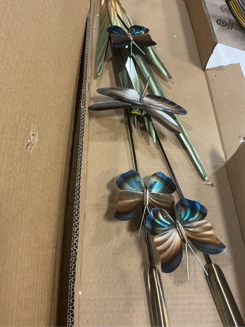 Condition photo showing Good Condition for t.i. design cattails with butterflies and dragonflies right | contemporary coastal farmhouse metal wall decor
