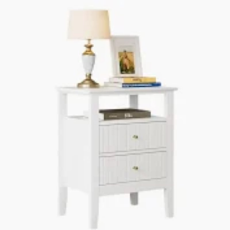 Apetaccat Fluted Nightstand, Farmhouse Night Stand with 2 Drawers, Mid Century Modern Side Accent Ta