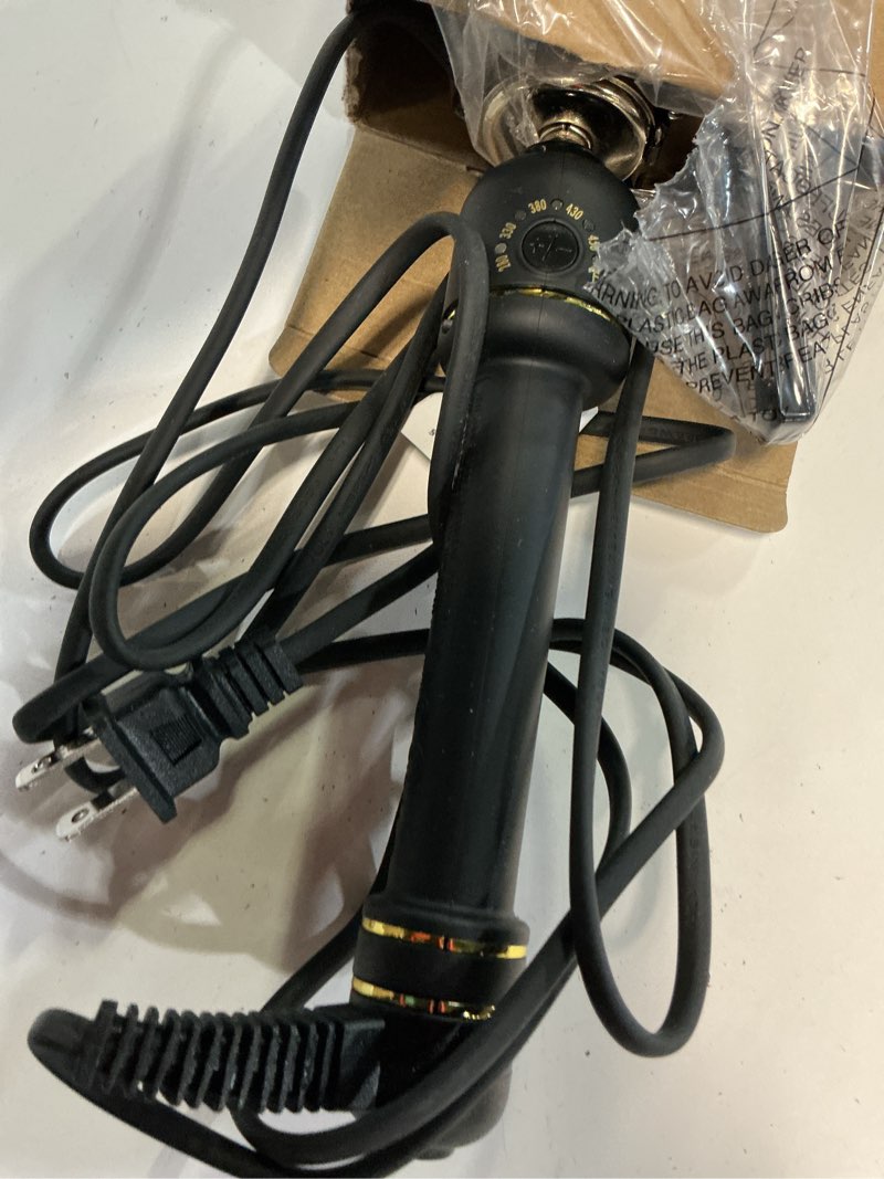 Condition photo showing As Is for hot tools 24k gold professional 1 1/2" extended barrel curling iron with clamp for bouncy curls, faster styling, less damage & long-lasting results