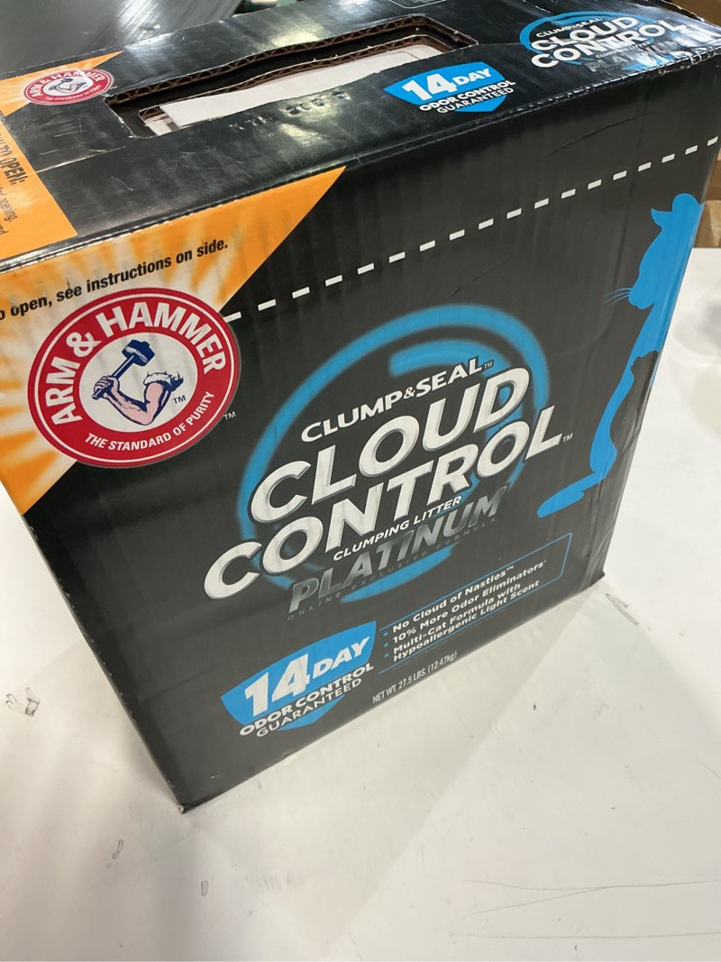 Condition photo showing New/Like New for ARM & Hammer Cloud Control Platinum Clumping Cat Litter Odor Control, 27.5 lbs. Cloud Control Platinum Clumping 27.5 Lbs