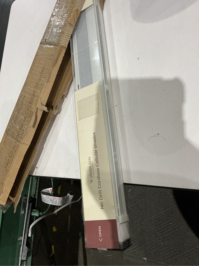 Condition photo showing Good Condition for allesin zen no drill blinds for windows blackout cordless cellular shades honeycomb blinds pull down, free stop easy install for home and office, blackout, white, 27" w x 64" h white-100% blackout 27"w x 64"h