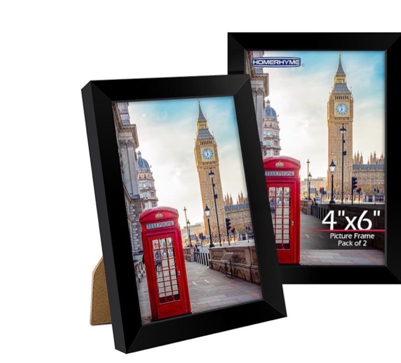 HOMERHYME 4x6 Picture Frames 2 Pack, 4 by 6 Black Photo Frame for Wall or Tabletop Display, Lightweight Poster Frame with HD Plexiglass, Horizontal or Vertical for Graduation Office Wall Home Decor
