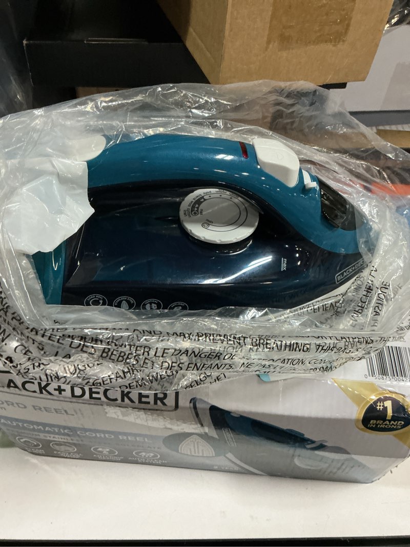 Condition photo showing Good Condition for BLACK+DECKER Steam Iron for Clothes with Retractable Cord, Vertical Steaming, Anti-Drip Design, Spray Mist and Auto Clean Button, 1200W