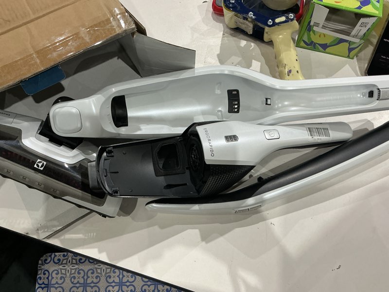 Condition photo showing As Is for electrolux ergorapido cordless 2-in-1 vacuum cleaner with high suction power and 180° easysteer mobility, 48-minute run time, 2 power modes, satin white standard