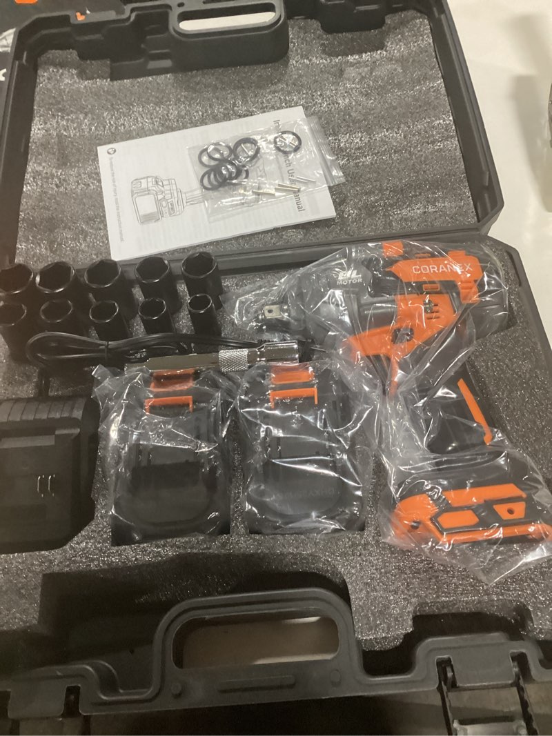 Condition photo showing Good Condition for 1/2" Cordless Impact Wrench | 1300N.m (960ft-lbs) | 2x4.0Ah Batteries - Longer Runtime | Fast Charger | Variable Speed Control | Brushless Motor High Torque Impact Gun for Auto Repair, Home Orange