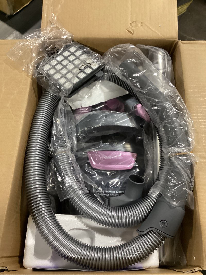 Condition photo showing New/Like New for canister vacuum cleaner, 40kpa 1600w cyclon power bagless canister vacuum cleaners for home, 3.7qt large dust cup, lightweight vac for hard floors, carpets, pet hair, pink