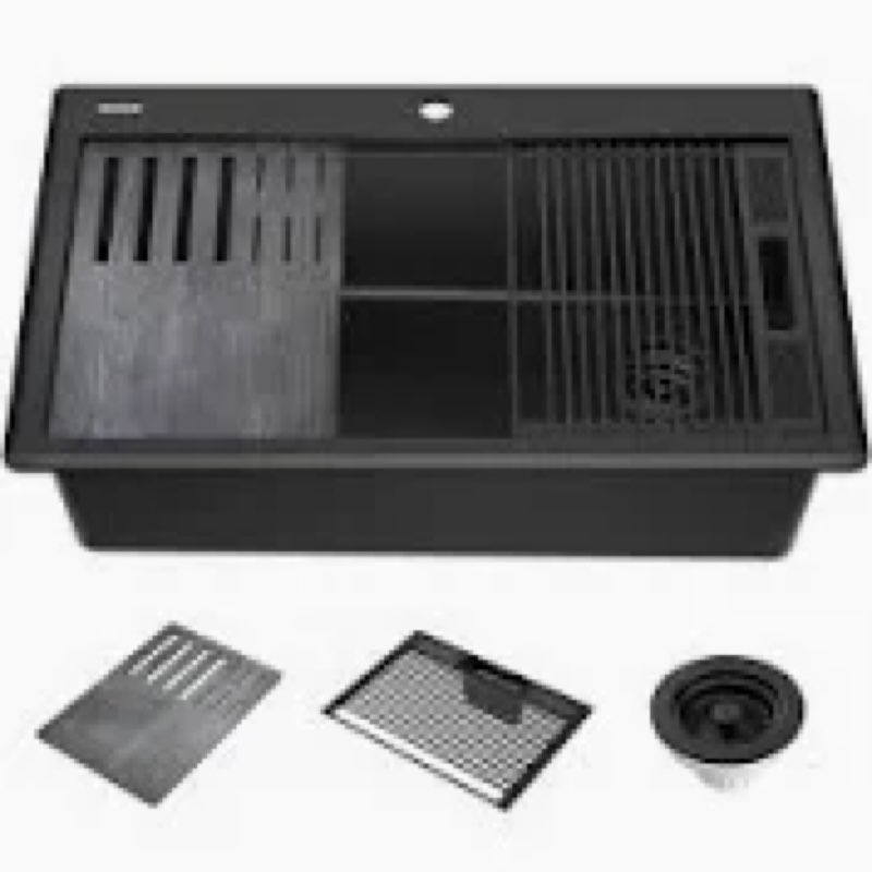 FIVIXIL Kitchen sink double waterfall sink with LED display with cup washer, soap dispenser, waterfa