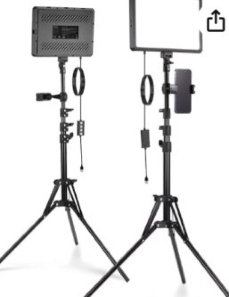 neewer basics 2 pack led video light panel lighting kit with 2 59'' stands & 2 phone holders, 850lx/0.5m bi color 2700k-6500k dimmable studio light for photography filming recording live stream, bp300