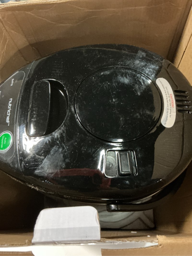 Condition photo showing As Is for nutrichef 5.2 qt electric water kettle, portable, quick heating, 5 liter digital kettle with 5 temperature settings, safety lock, stainless steel, 3 dispensing options, 8.46" x 11.2" x 16.5" 5.3 quarts