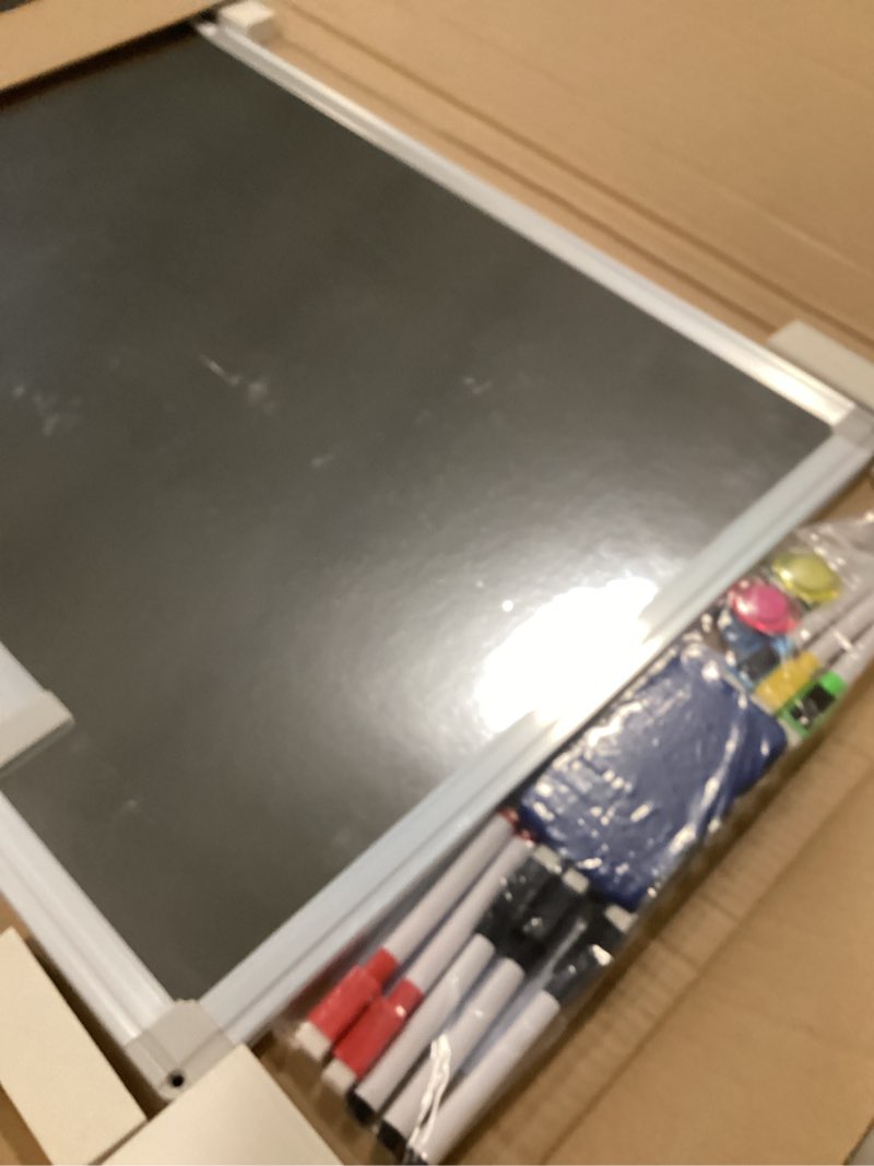 Condition photo showing Good Condition for Dry Erase Calendar Whiteboard for Wall, 24" x 18" Magnetic Monthly WhiteBoard Calendar Dry Erase, Wall Hanging Aluminum Frame Calendar Board with Tray for Home, School, Office