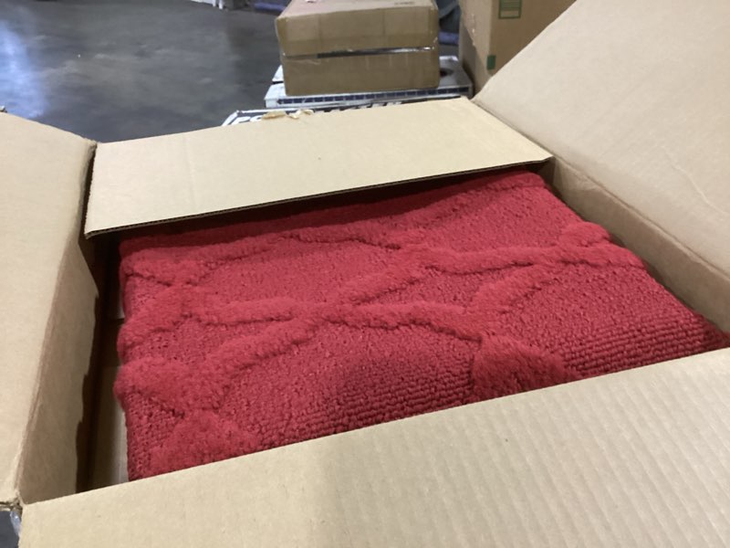 Condition photo showing Good Condition for Garland Rug Sparta Non Slip Polypropylene 3 Ft. X 5 Ft. Chili Pepper Red Area Rug- Ideal for Living Rooms & Hallways, Stylish & Durable for High-Traffic Areas Chili Pepper Red 3' x 5' (Rectangular)