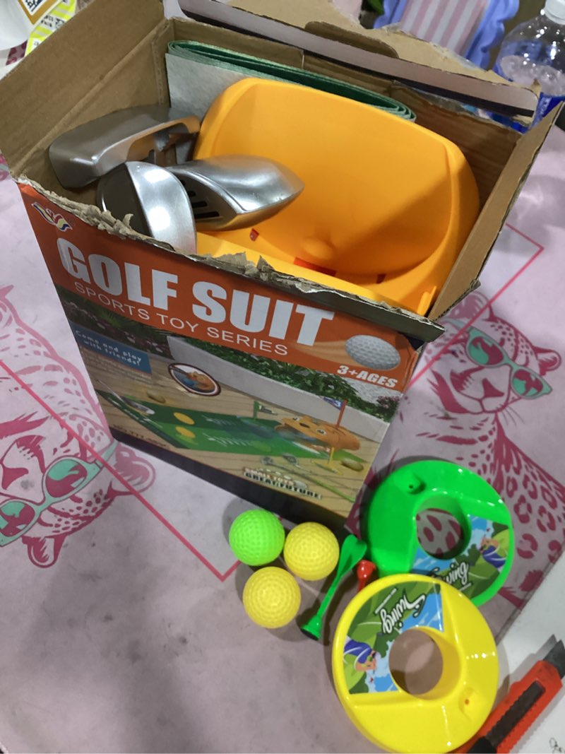 Condition photo showing Good Condition for tommyhome putting green indoor with toddlers golf clubs?party game with automatic golf bounce back machine,outdoor training mats,light up balls,gifts for 3 year old boy&girl