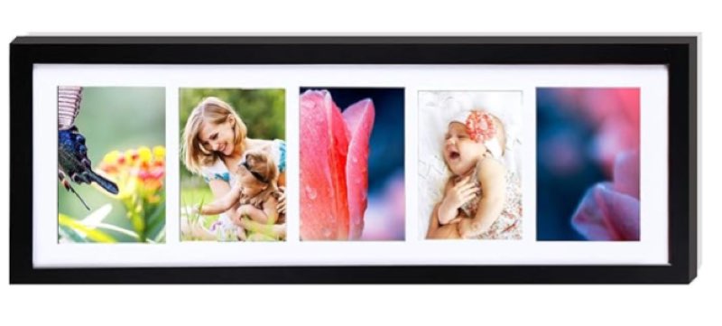 Adeco PF0287 Decorative 5x7" Wood Wall Hanging Collage Picture Photo Frame with Mat, 5 Openings, 5 by 7-inch,Black