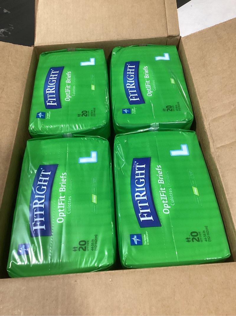 Condition photo showing Good Condition for fitright optifit extra+ adult diapers with leak stop guards, disposable incontinence briefs with tabs, moderate absorbency, large, 44"-56", 20 count (pack of 4)