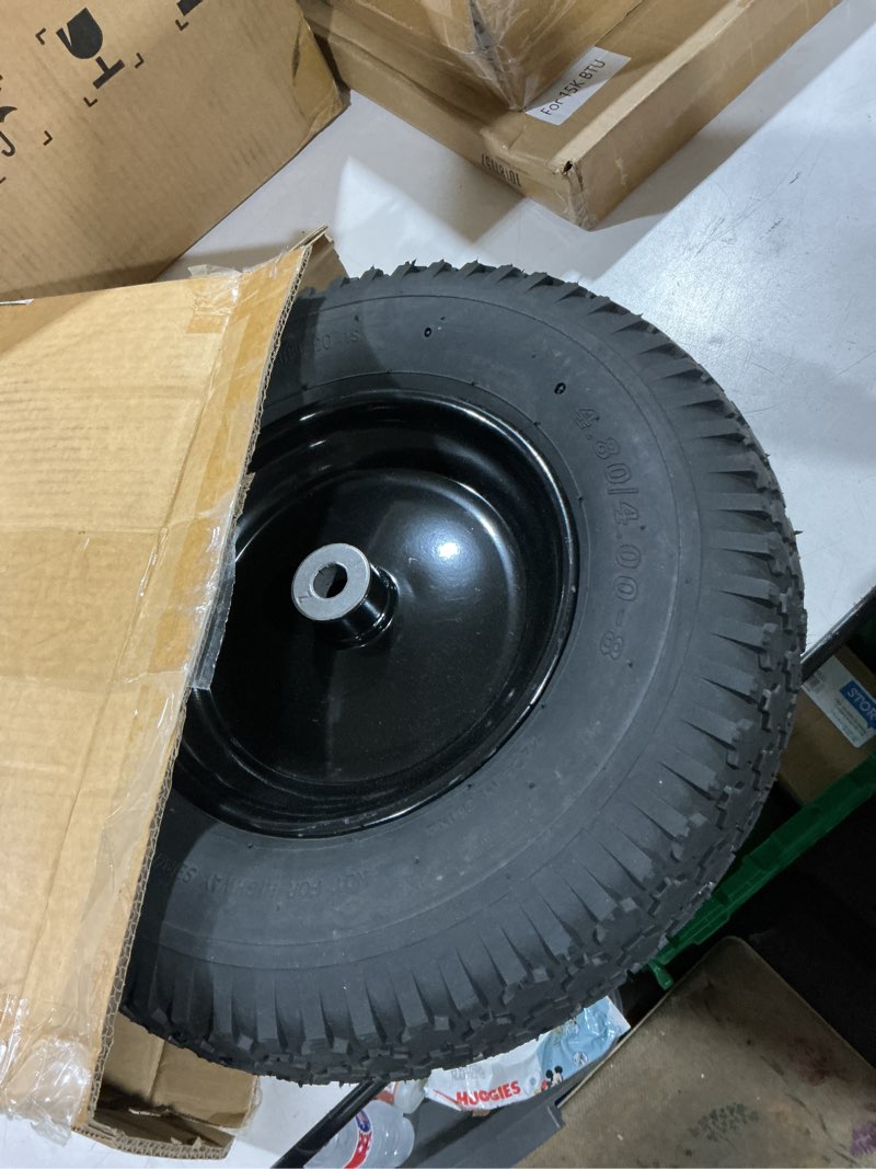 Condition photo showing Good Condition for 4.80/4.00-8" pneumatic tire and wheel assy,2pr (air filled)- 5/8"or 3/4" powdered metal bushings and 3"or 6"center hub, for wheelbarrows,garden and utility carts,trolleys,wagon and more