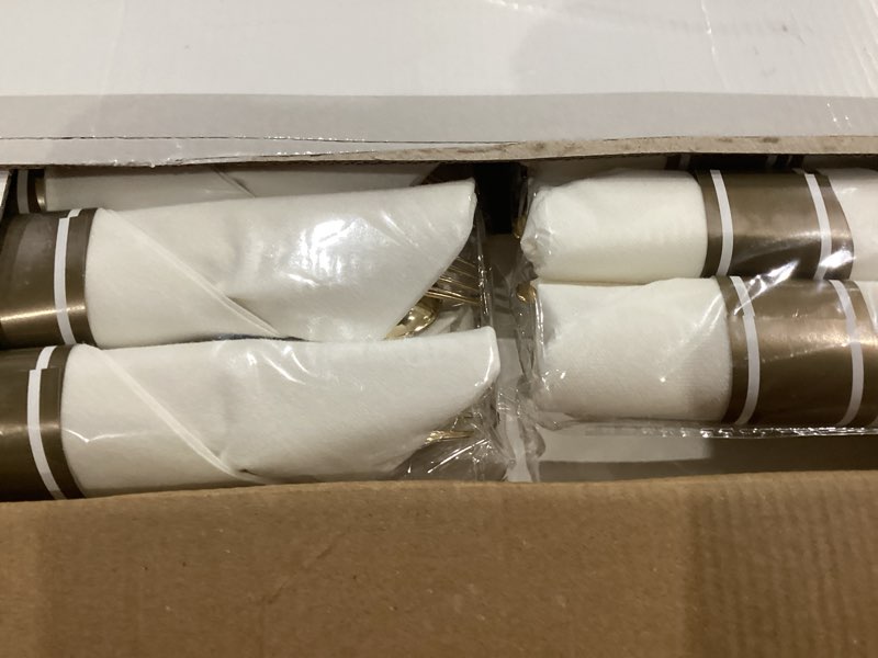 Condition photo showing New/Like New for wellife 350pcs gold plastic plates for 50 guests - plastic dinnerware set, includes 100 party plates,150 gold silverware disposable,50 napkins,50 cups,disposable plates for party and wedding white gold 350pcs