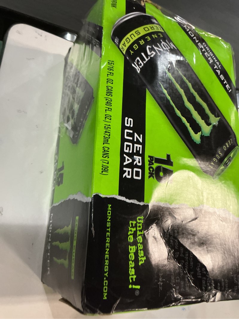 Condition photo showing New/Like New for (Unknown Expiration). Monster Energy Zero Sugar, Green, Original, Low Calorie Energy Drink, 16 Ounce (Pack of 15)