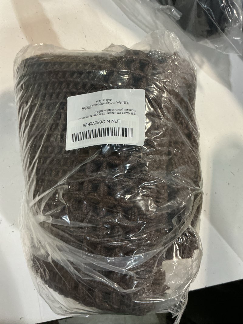 Condition photo showing New/Like New for resare waffle bath mat for bathroom, super absorbent bathroom rugs non slip machine washable, ultra soft quick dry boho bath rugs with tassels for floor, upgraded bordered design, 24"x36" chocolate 2' x 3' (rectangular) chocolate