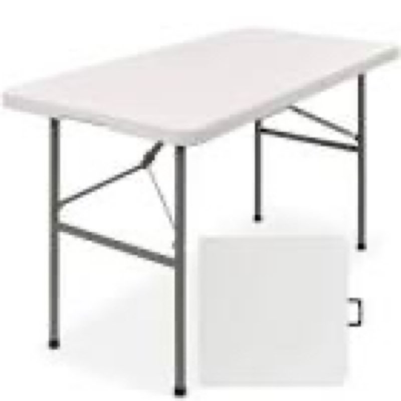 4ft folding table white Byliable Folding Table 4 Foot Portable Heavy Duty Plastic Fold-in-Half Utility Table Small Indoor Outdoor Adjustable Height Folding with Carrying Handle, Camping and Party,White | Portable, Heavy Duty, Fold-in-Half, Indoor Outdoor, Adjustable Height, Folding