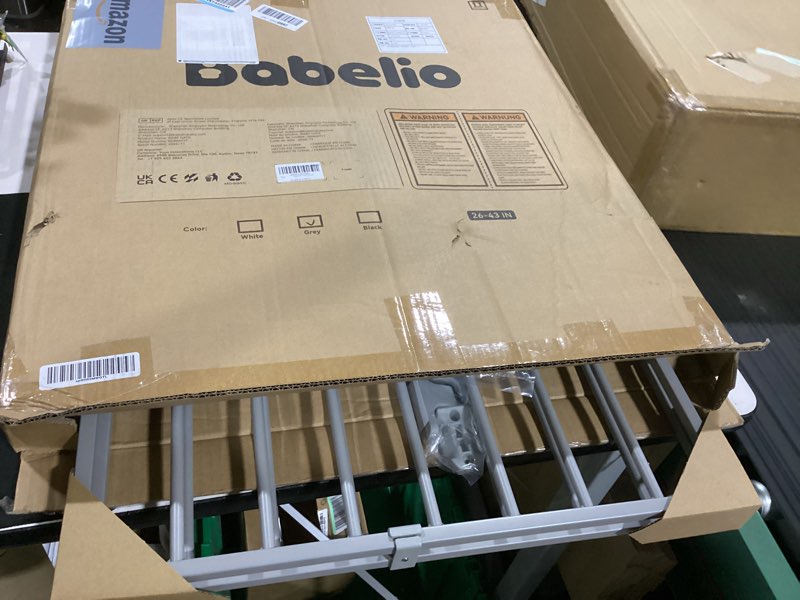Condition photo showing New/Like New for babelio baby gate for stairs, kitchen & doorways, 26-43" w 28" h no bottom bar| easy installation| one-handed operation| auto-close| hardware mount (drill needed) safety dog/pet gate indoor (grey) grey - b17 28" h, 26-43" w-standard