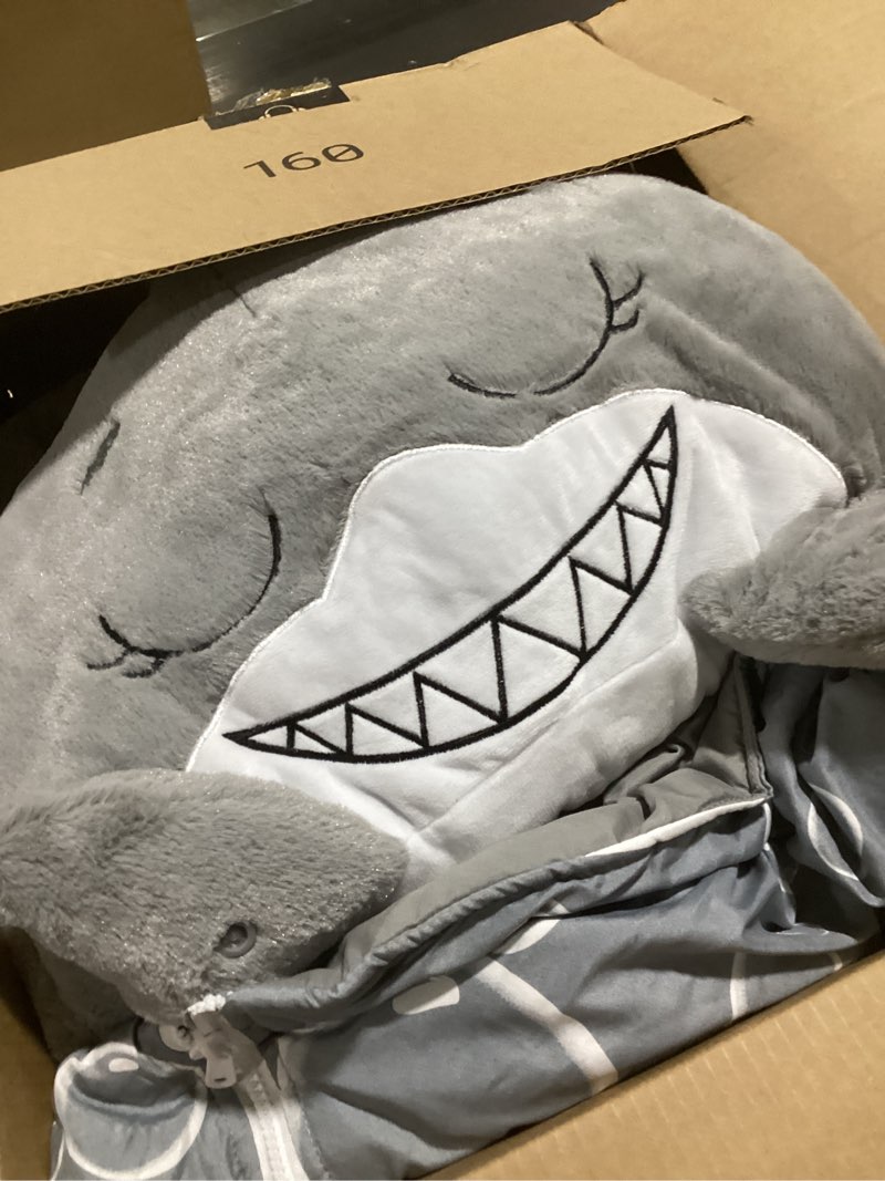 Condition photo showing Good Condition for happy nappers: pillow & sleepy sack medium - grey shark - 54 x 20inches, 2-in-1:plush animal opens into sleeping bag, soft play & nap character, kids 3 and up medium grey