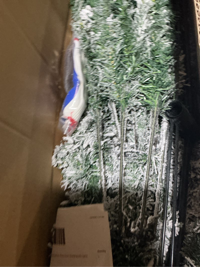 Condition photo showing Good Condition for 7.5 FT Pre-lit Snow Flocked Christmas Tree Spruce with Remote Control, 350 Warm White Multi-Color Changing LED Lights, Artificial Hinged/Feel Real/Realistic for Home, Dual Color LED Snow Flocked 7ft 6in